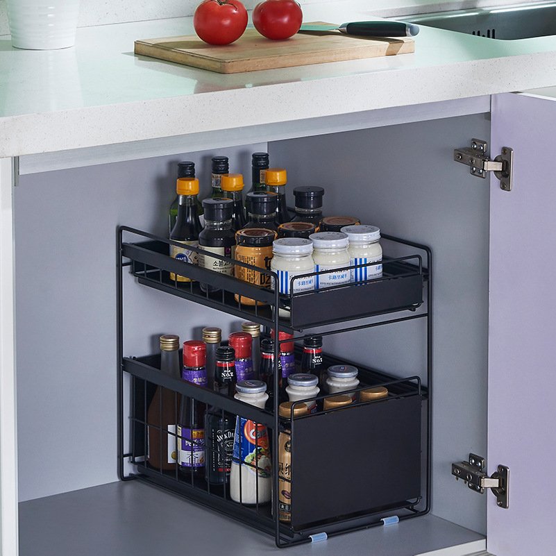 Floor-standing storage rack for kitchen sink