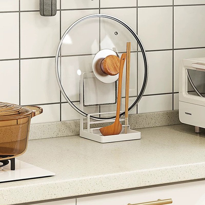 Multifunctional detachable lid storage rack for the kitchen that requires no drilling which also be used to hold soup spoons, chopsticks, spatulas and cutting boards