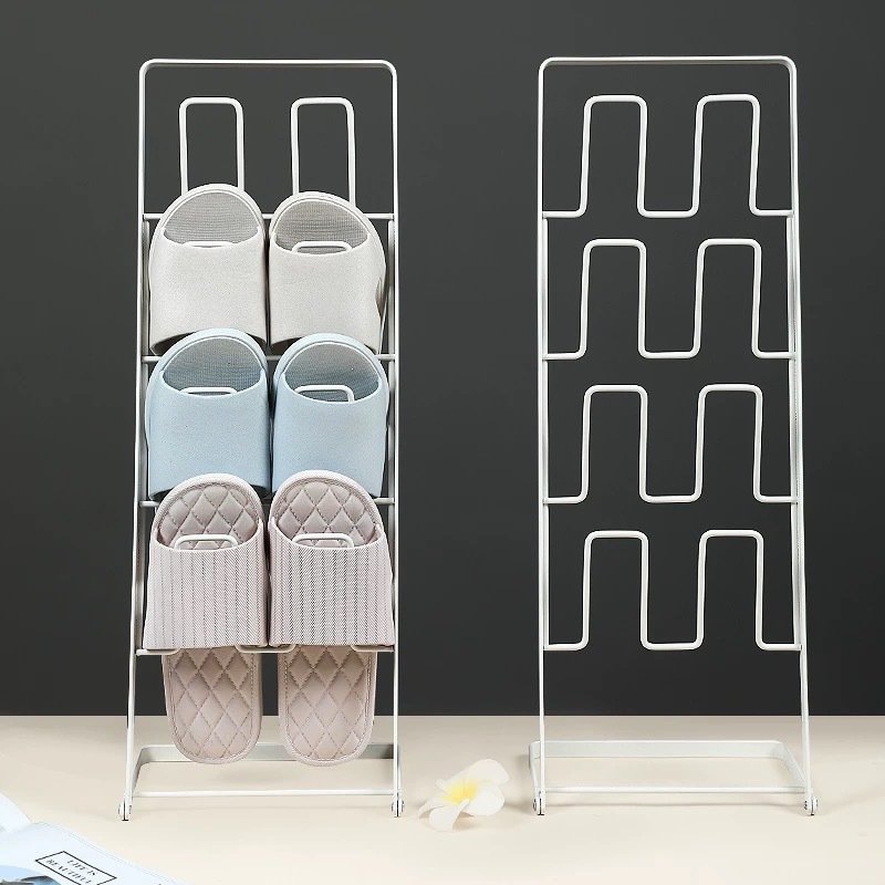 Four-layer metal folding slipper rack which can be placed in the bathroom, bedroom or the entrance hall of the living room