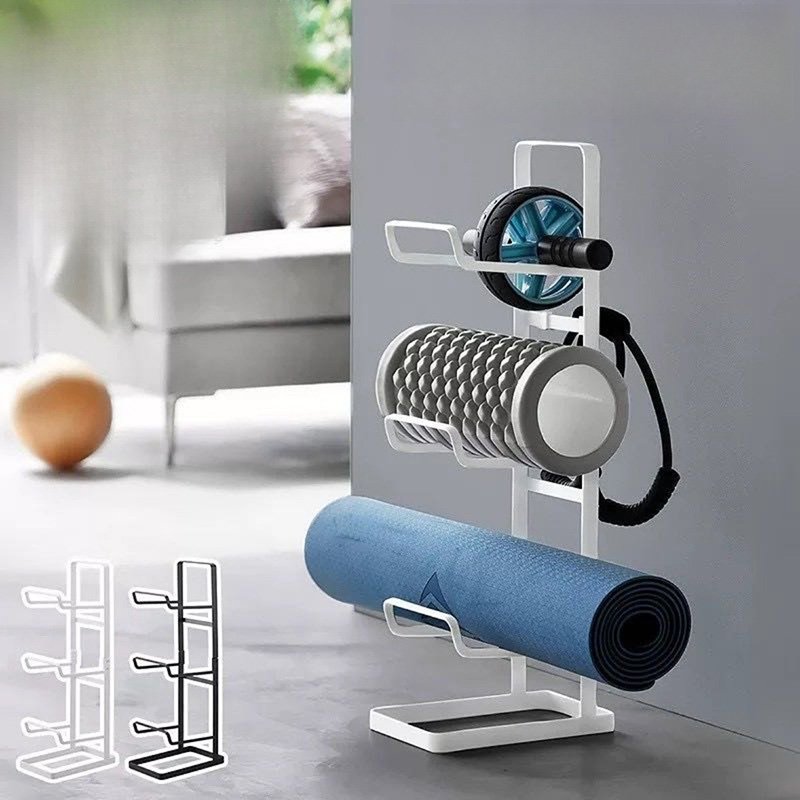 Multi – layer fitness equipment storage rack, used for storing yoga mats, rollers and ab wheels