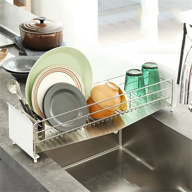Stainless steel large-capacity dish drying rack which can be placed above the sink and is suitable for storing bowls, chopsticks, plates and dishes