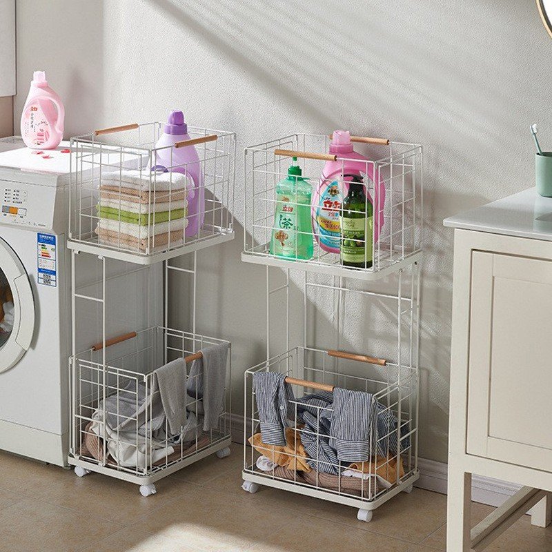 Detachable two-layer metal multifunctional storage rack can be used as a laundry basket