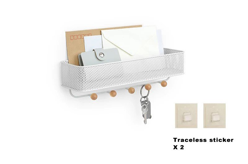 Multi-purpose metal storage hanging basket which can be used in the entrance to store sundries like keys and wallets, and also in the bathroom to store bathroom supplies