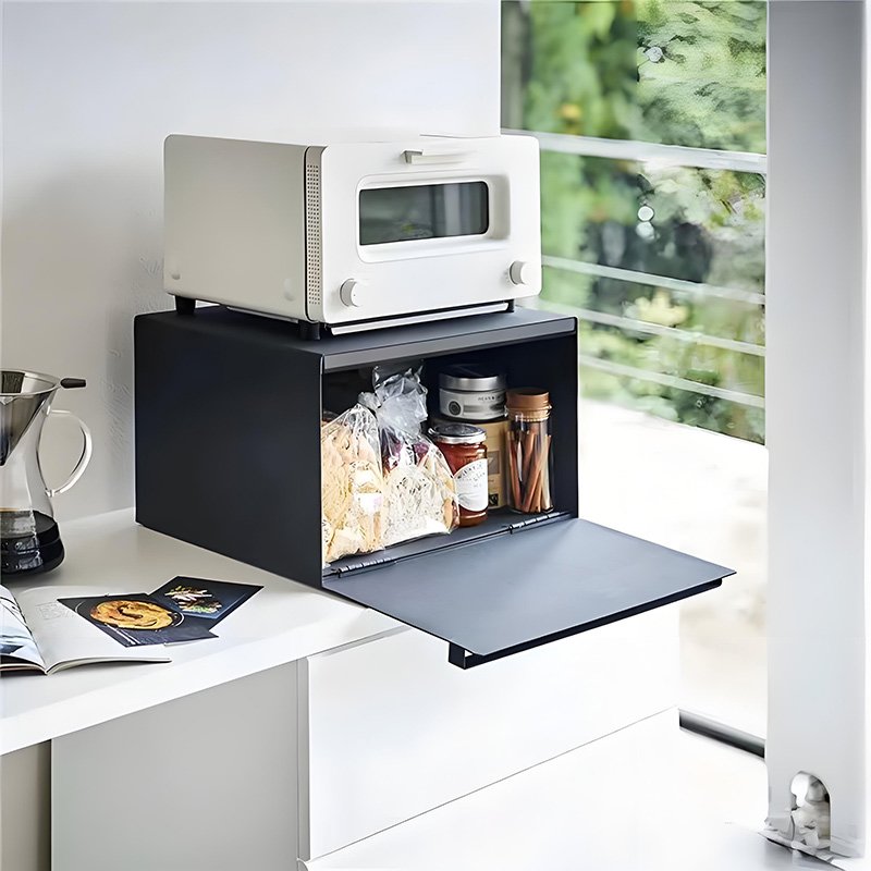 Multifunctional dust-proof metal storage box which can hold bread, tea, snacks and seasonings, and can also be used to place other items on top